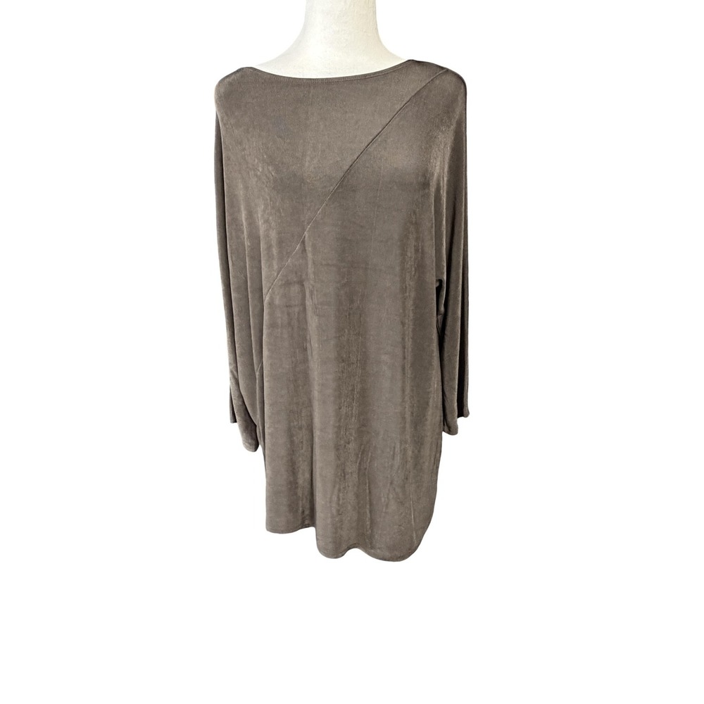 Chico's Travelers Tunic Top Womens 3 Brown Asym Hem Dolman 3/4 Sleeve Knit